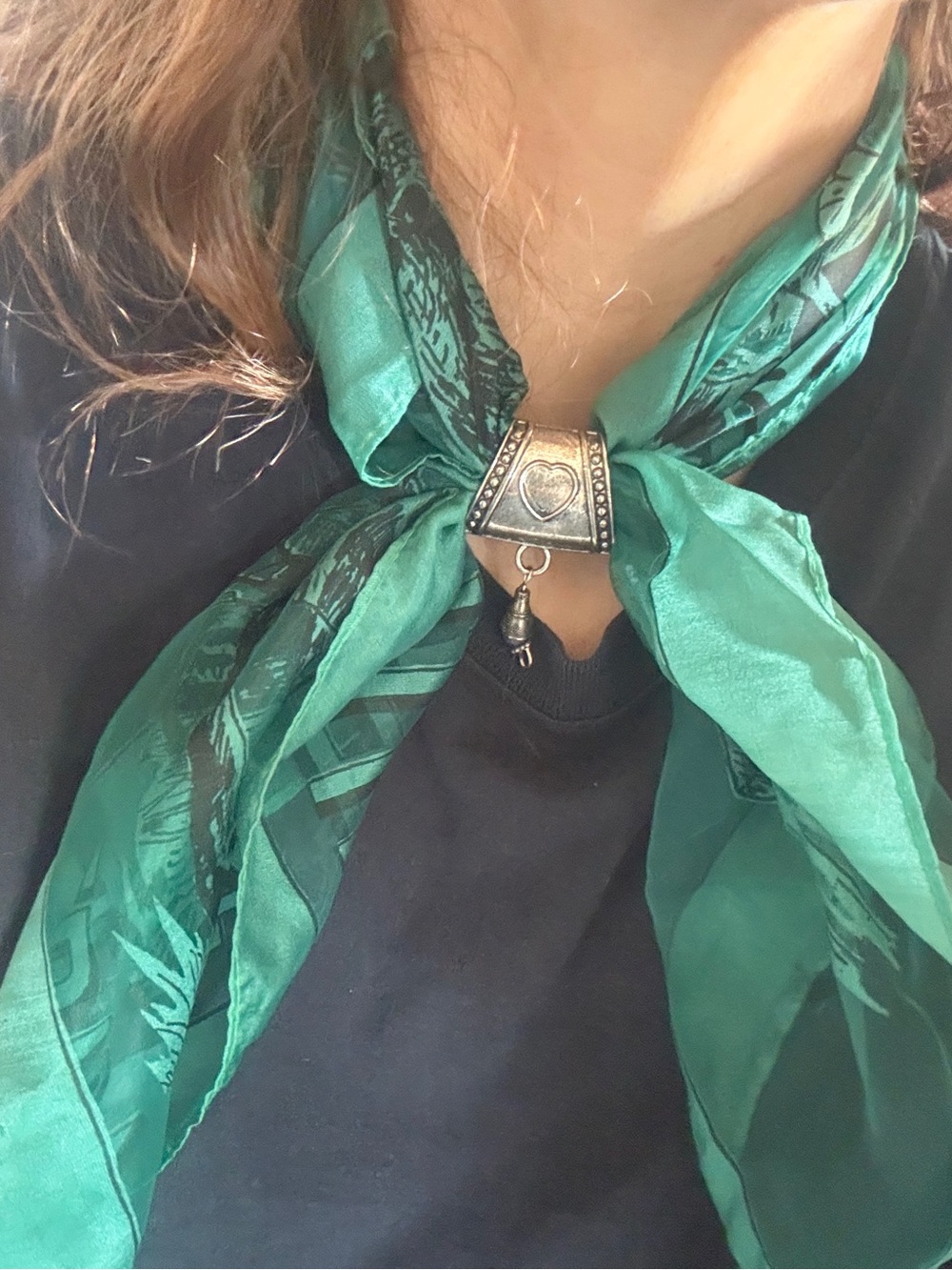 Vintage Brighton Collectibles Scarf Silver Heart Slide charm ring